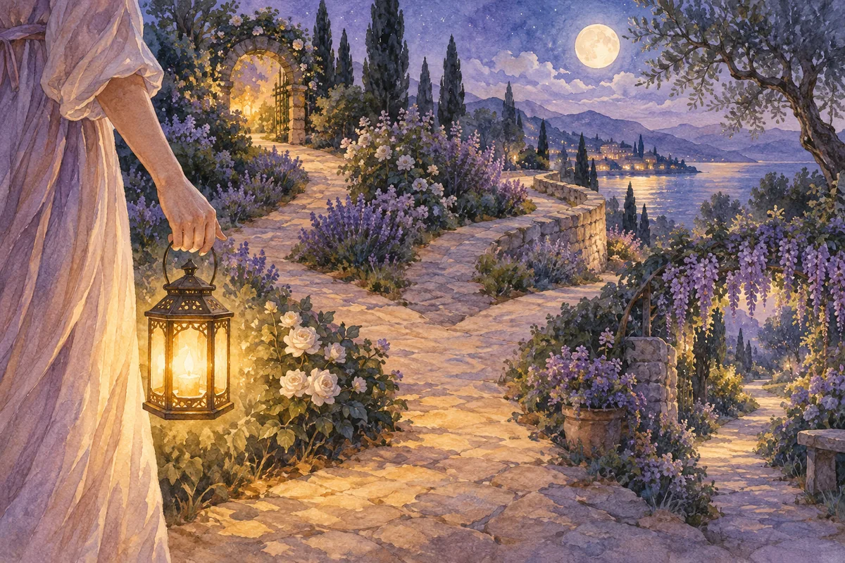 Illustration of a lantern held at a fork in a path to represent choosing between readers